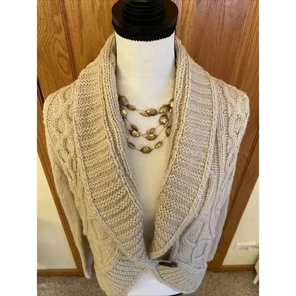 Madison Lily Cardigan Women's L Open Front Button Acrylic Beige - Picture 3 of 9